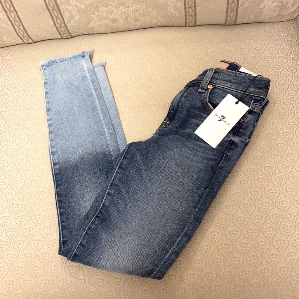 7 For All Mankind Blue Ombre Luxe Vintage Ankle Skinny Jeans.